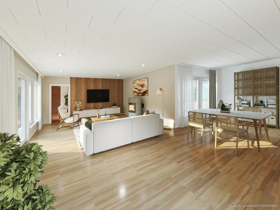 Wohn-Esszimmer mit Beispieleinrichtung Bungalow Burgwedel / Wettmar