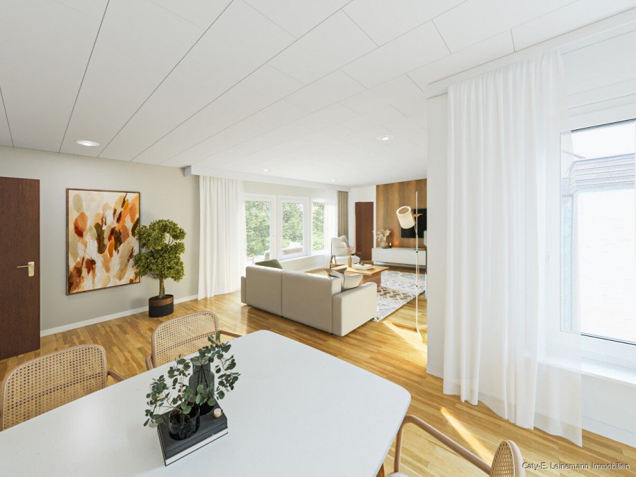 Wohn-Esszimmer mit Beispieleinrichtung Bungalow Burgwedel / Wettmar