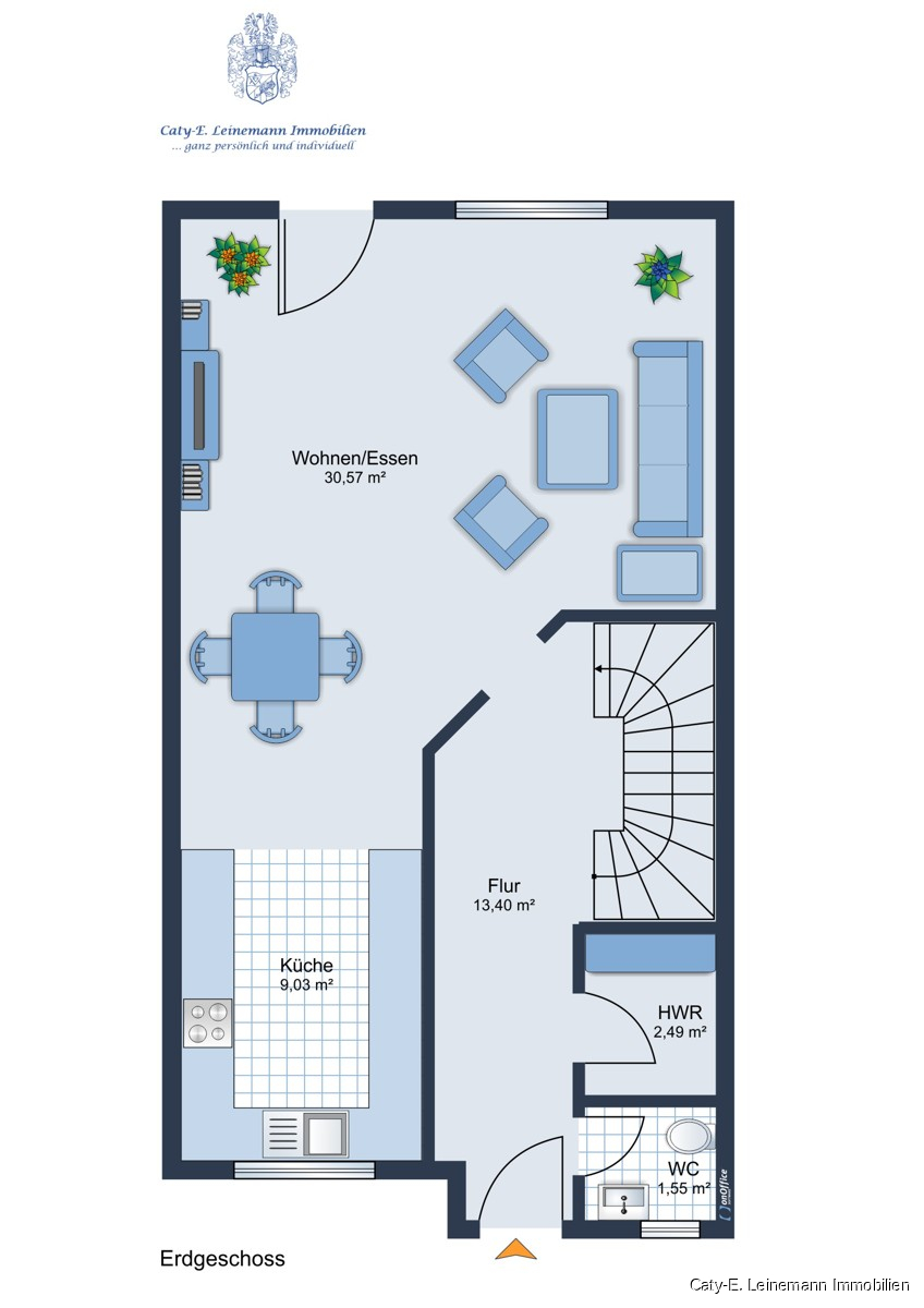 Grundriss EG Reihenmittelhaus Langenhagen / Kaltenweide