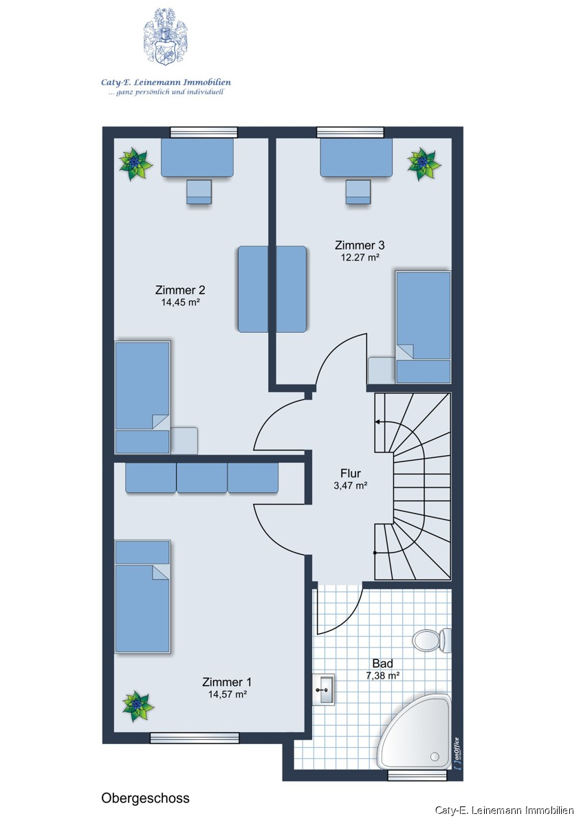 Grundriss OG Reihenmittelhaus Langenhagen / Kaltenweide