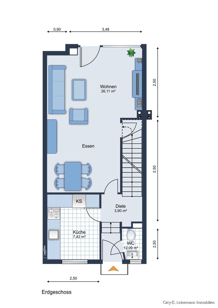 Grundriss EG Reihenmittelhaus Pattensen / H�pede