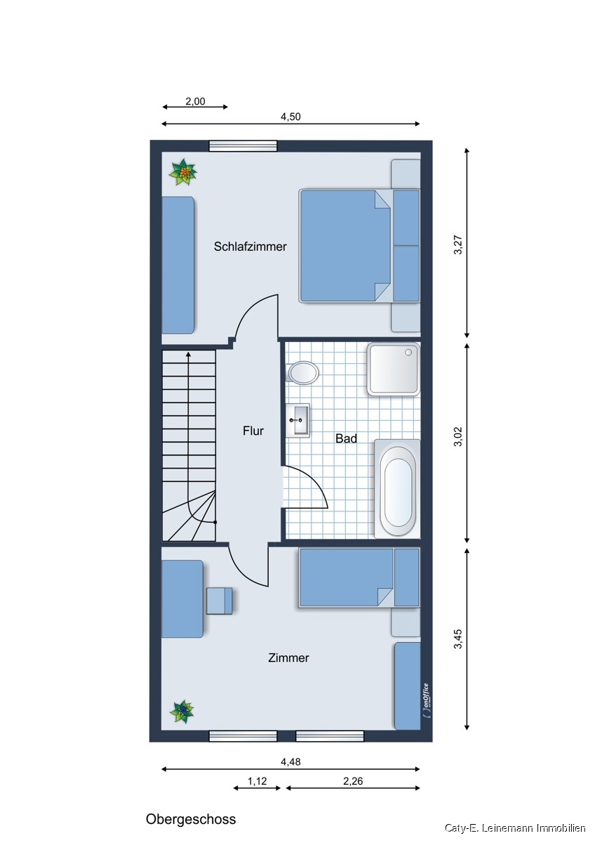 Grundriss OG Reihenmittelhaus Pattensen / H�pede